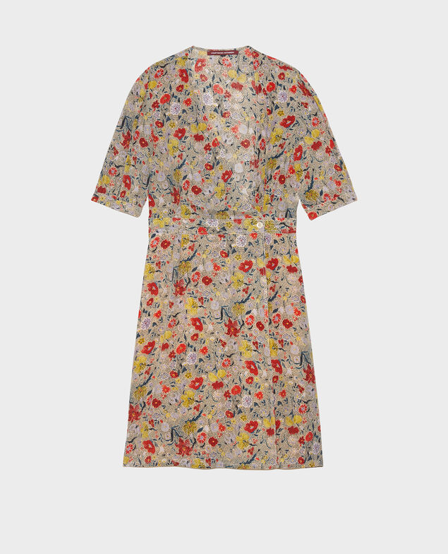  Vestido corto con escote cruzado de seda floral Print eden cream