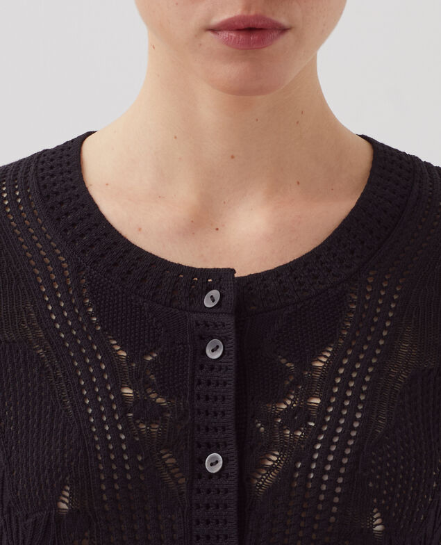 Cárdigan de crochet con motivo floral H091 black beauty