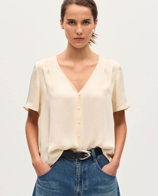 Blusa fluida con cuello de pico J300 natural