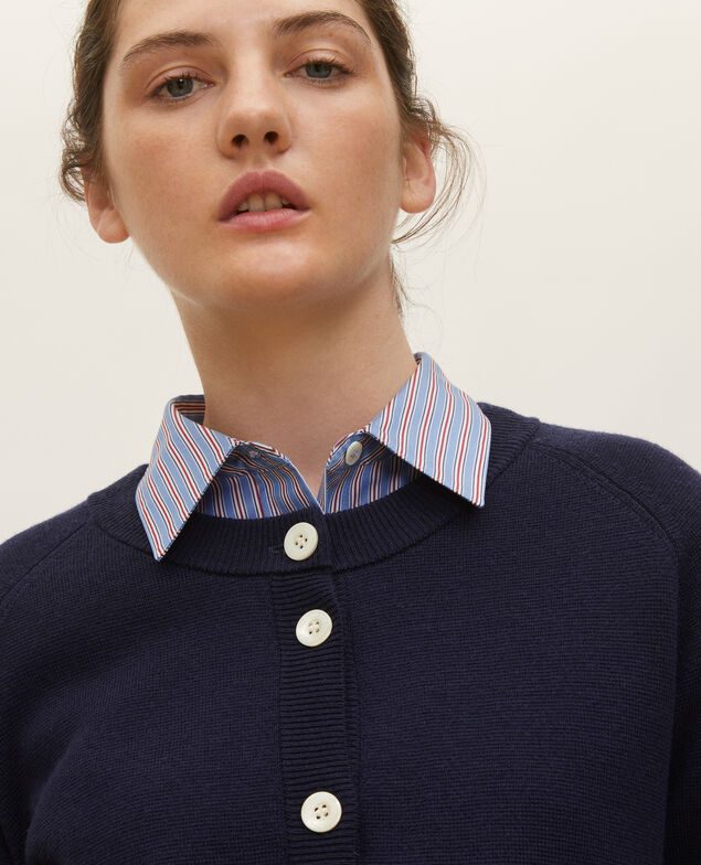 Cárdigan de lana con cuello redondo Maritime blue