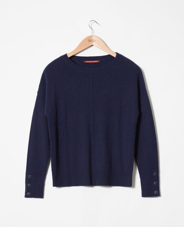 Jersey con botones en las mangas de 100% cachemir Dark navy