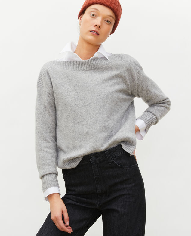 Jersey de cachemir con cuello de barco Light grey melange