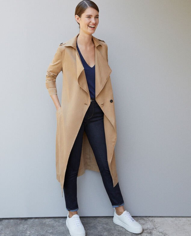 Trench largo fluido Chamois rose