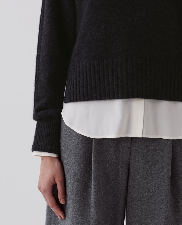 Jersey con cuello de pico de cachemir I080 moonless gray
