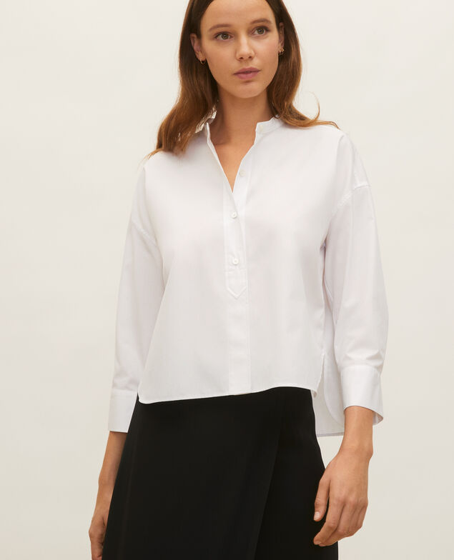 Camisa sin cuello de popelina de algodón. Optical white