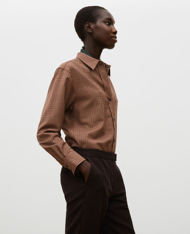Camisa masculina de lana fina Little check latte