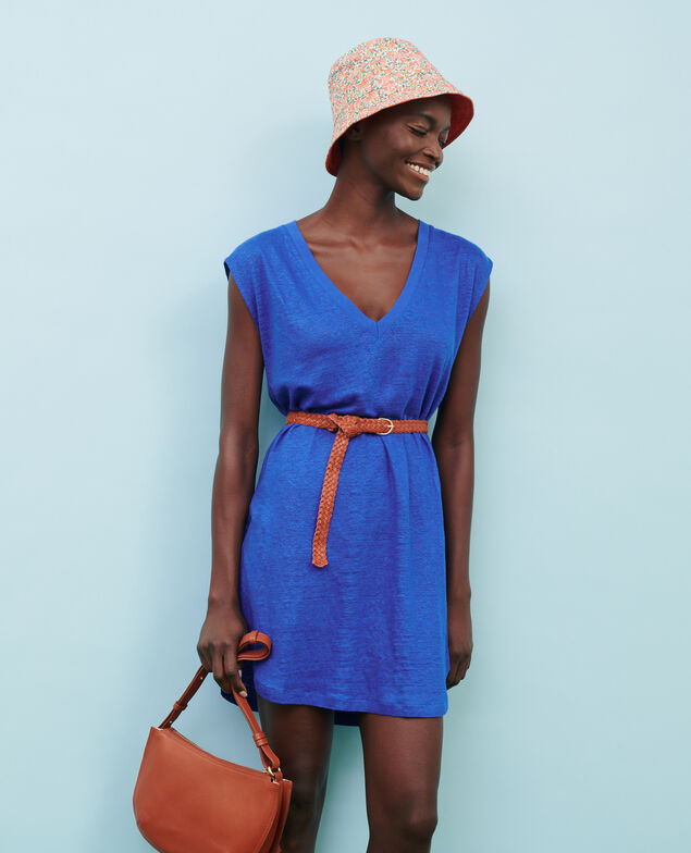 Vestido corto de lino 66 blue