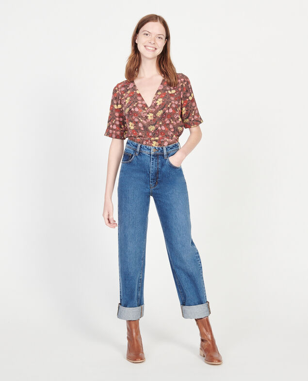  Blusa de seda motivo floral con escote cruzado Print eden tortoiseshell
