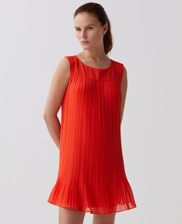 Vestido corto plisado fluido I250 cherry tomato