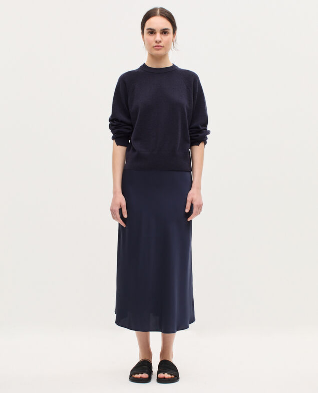 Falda midi fluida satinada H695 night sky