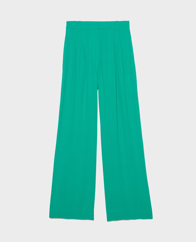 Pantalón de viscosa ancho y fluido con pinzas Golf green