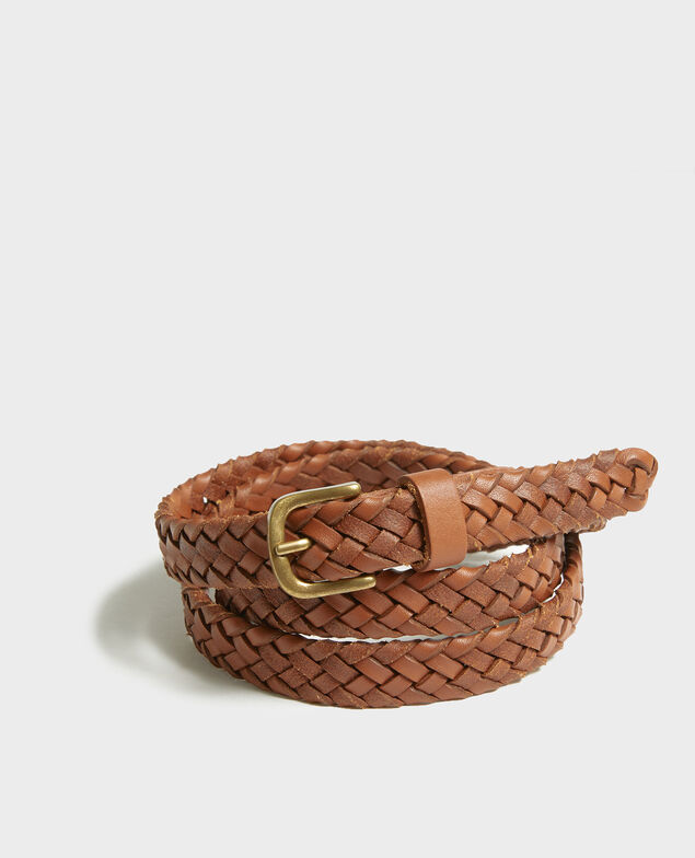 Cinturón trenzado de cuero Camel