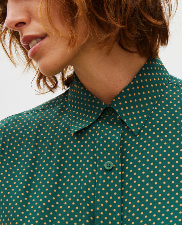 Camisa masculina de seda con manga larga Little pois dark green