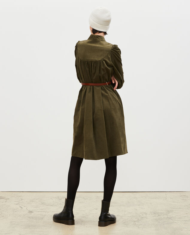 Vestido amplio de terciopelo con pechera  Military green