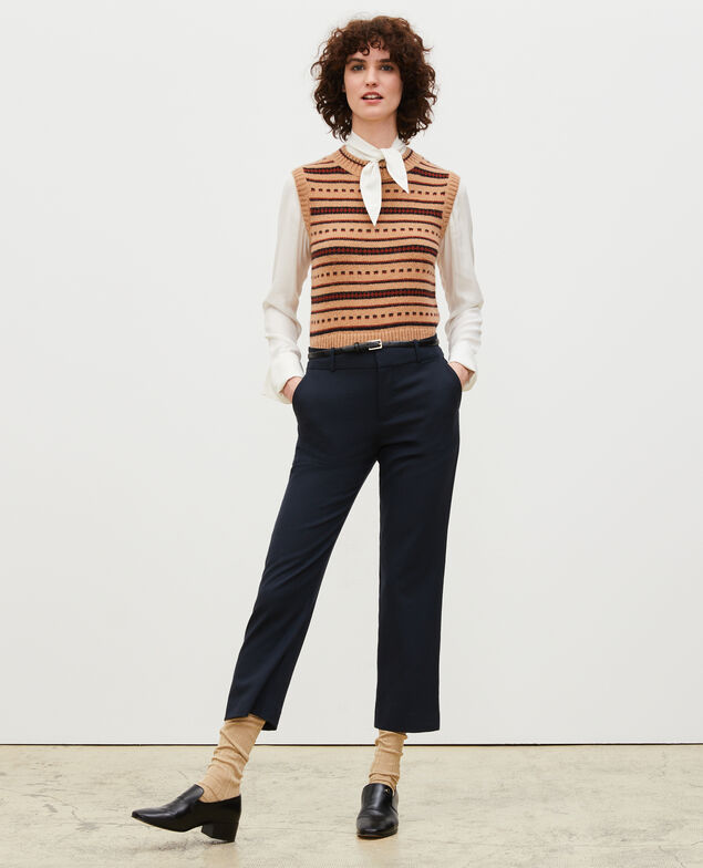 Jersey jacquard sin mangas de lana alpaca Jacquard taupe black brandybrown