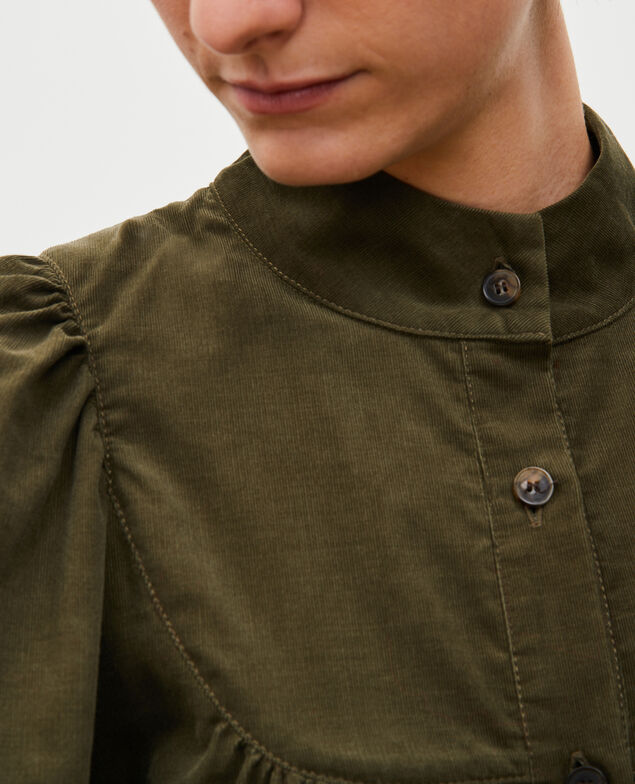 Vestido amplio de terciopelo con pechera  Military green