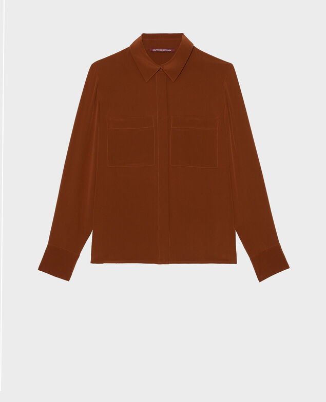 Camisa fluida de seda con manga larga Tortoise shell