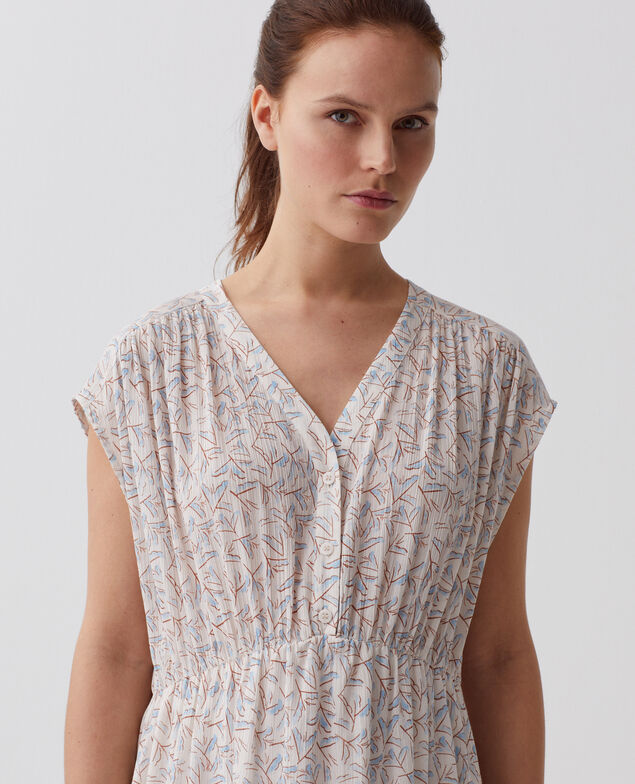 Vestido largo de algodón plisado H613 fleurette blue