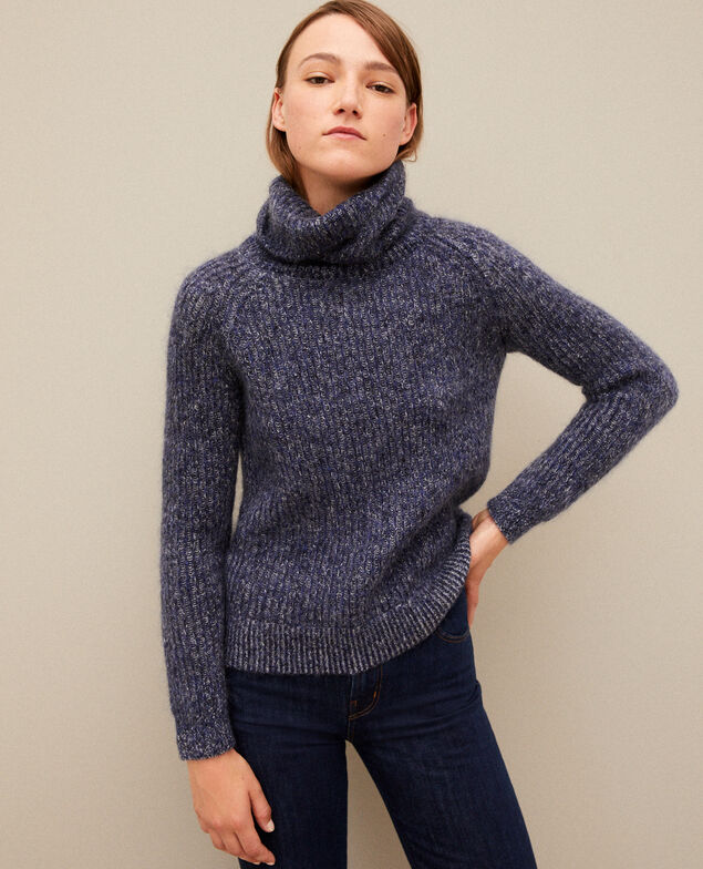 Jersey cuello vuelto con mohair Medieval blue/noir/off white
