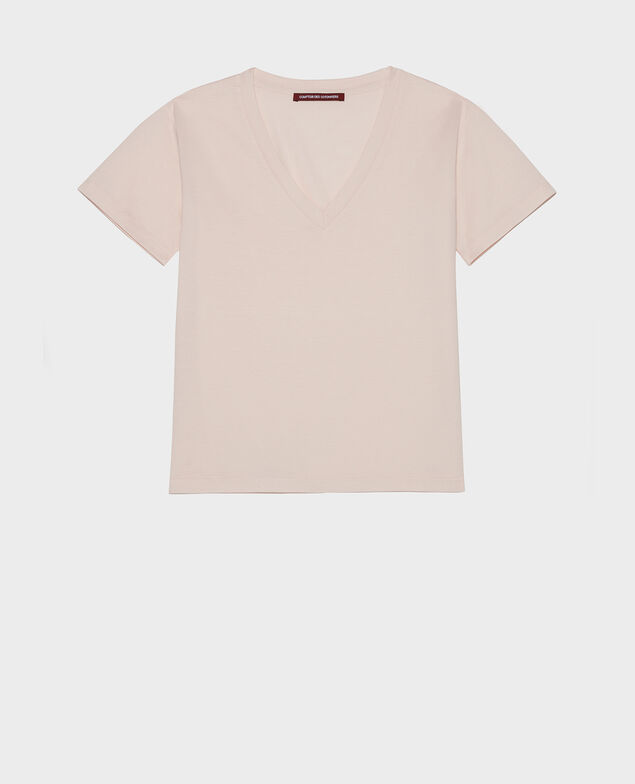 Camiseta de algodón con cuello de pico Primrose pink