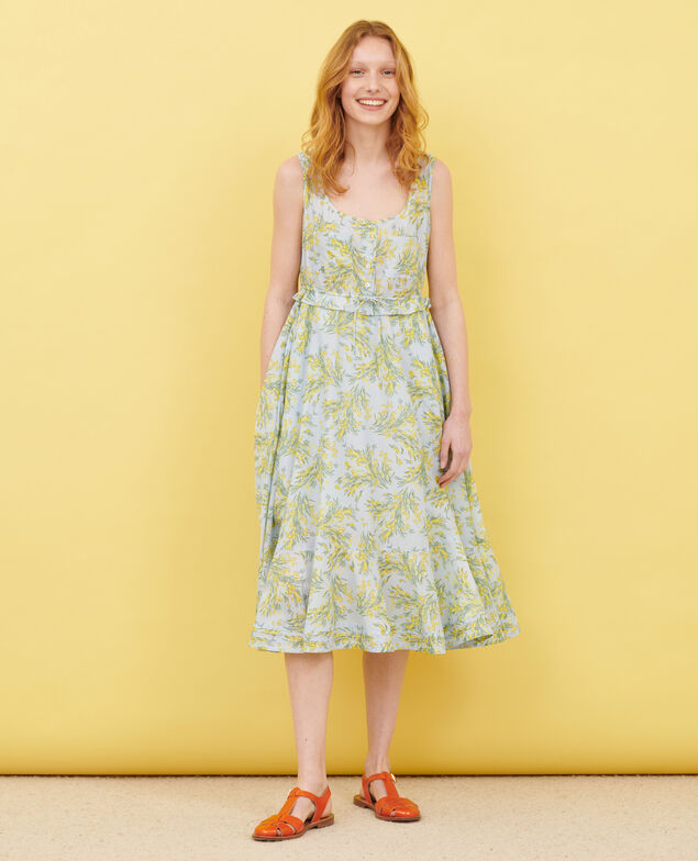 Vestido evasé de gasa de algodón 93 print blue