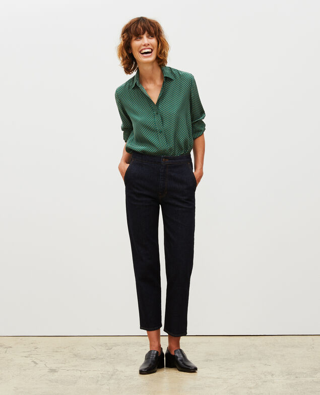 CHINO - Pantalón carrot en denim con talle alto Denim rinse