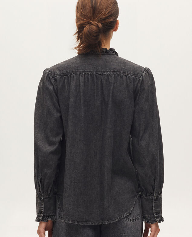 Camisa de algodón con cuello de volantes K081 dark gray