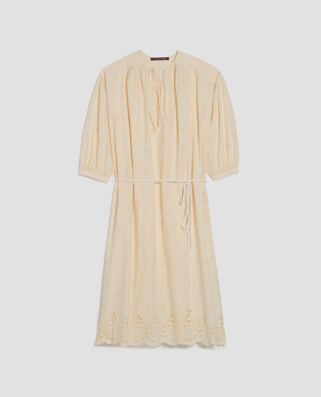 Vestido midi de algodón con bordado inglés I307 ecru