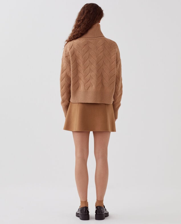 Jersey con cuello vuelto de lana I321 camel