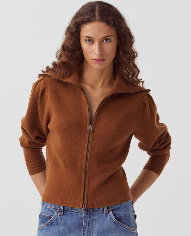 Cárdigan con cremallera con lana merino I360 brown