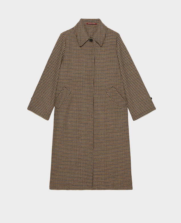 Abrigo evasé de tweed de lana Houndtooth-latte