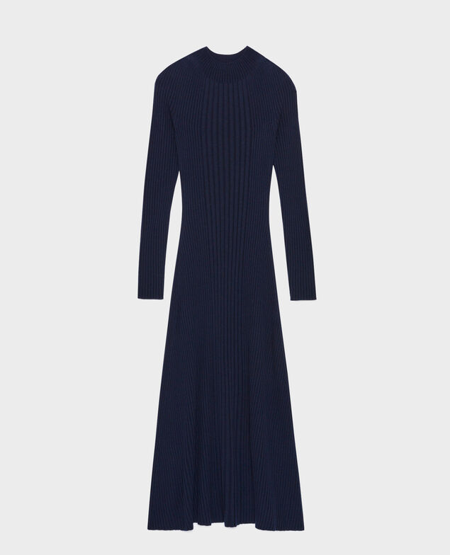 Vestido largo de lana merino A699 navy knit