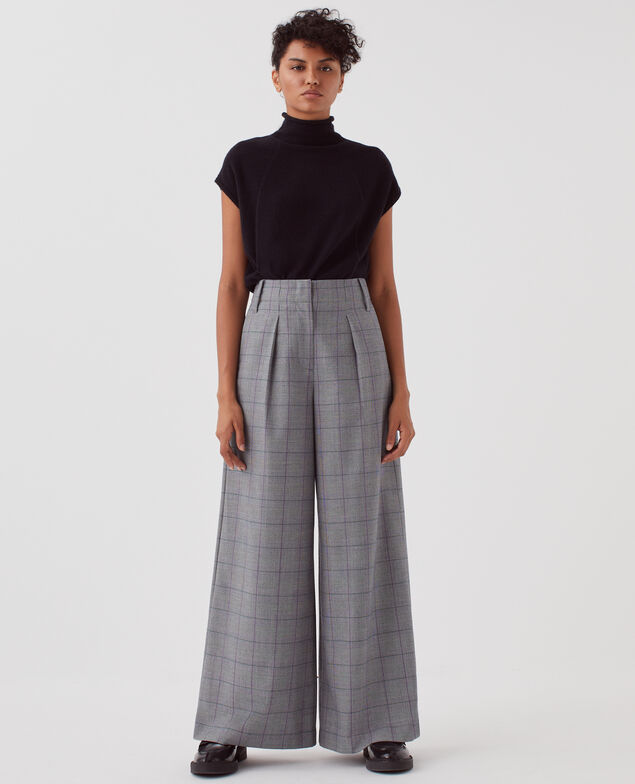 YVONNE - Pantalón amplio con pinzas I033 check grey