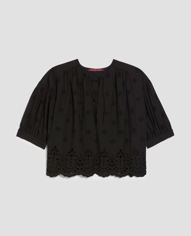 Blusa de algodón con bordado inglés H091 black beauty