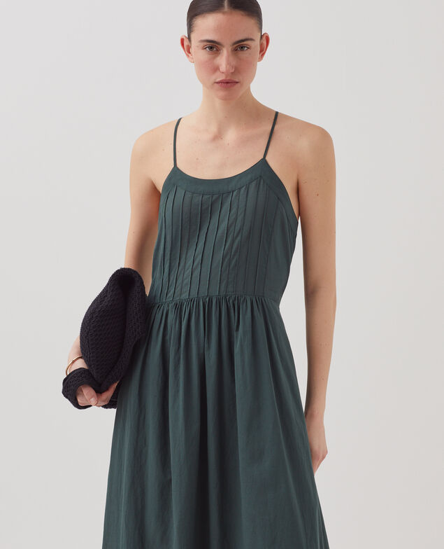 Vestido largo en gasa de algodón con tirantes J590 spruce green