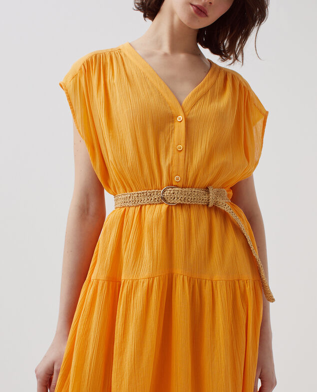 Vestido largo de algodón plisado H450 artisan's gold
