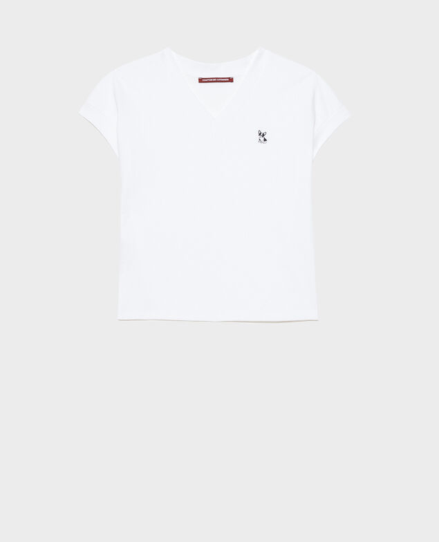 Camiseta de algodón bío con cuello de pico Optical white