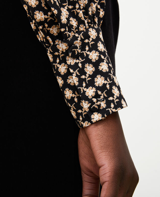  Blusa con manga larga y estampado floral Print fleurettes black latte