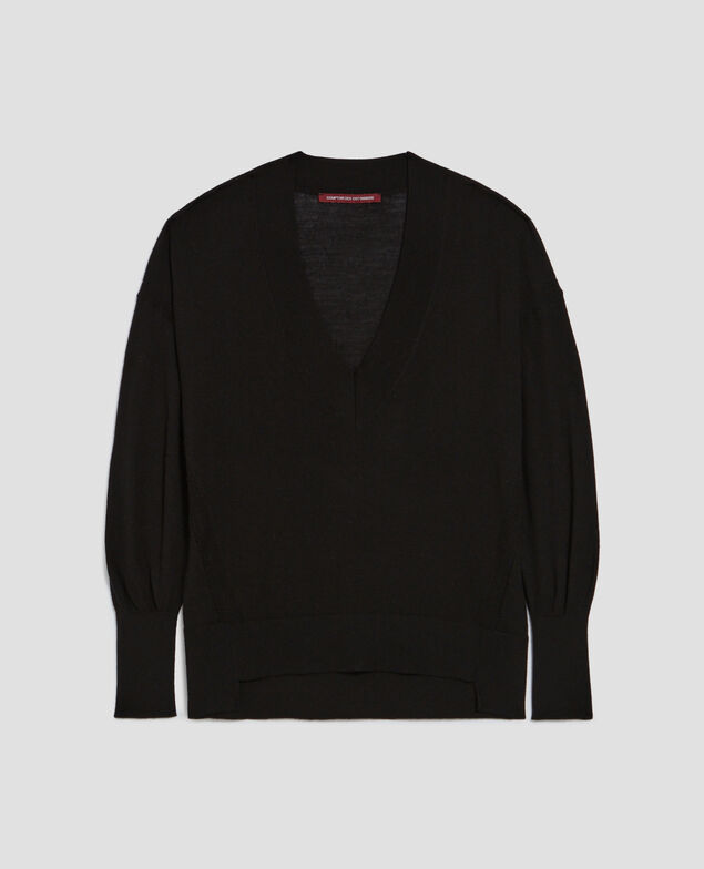 Jersey con cuello de pico de lana y seda H091 black beauty