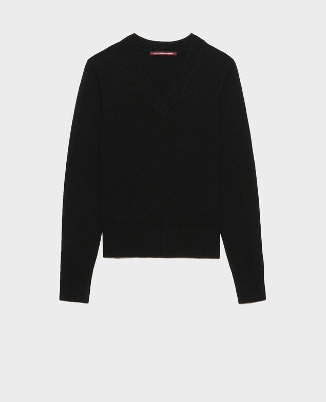 Jersey de cachemir con cuello de pico Black beauty