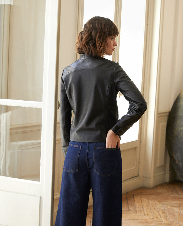Chaqueta de cuero estilo bomber Negro