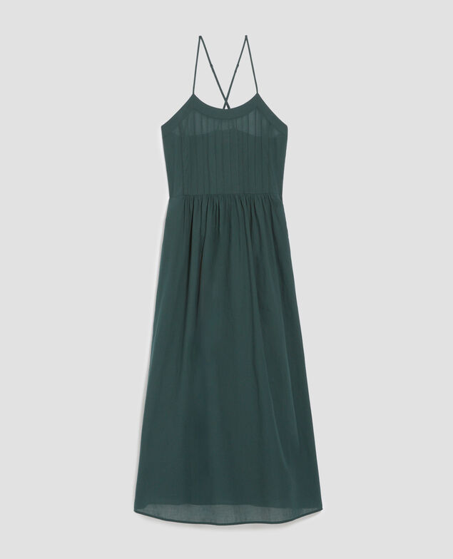 Vestido largo en gasa de algodón con tirantes J590 spruce green