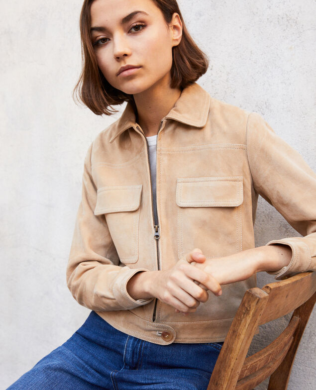 Chaqueta corta de ante Camel beige