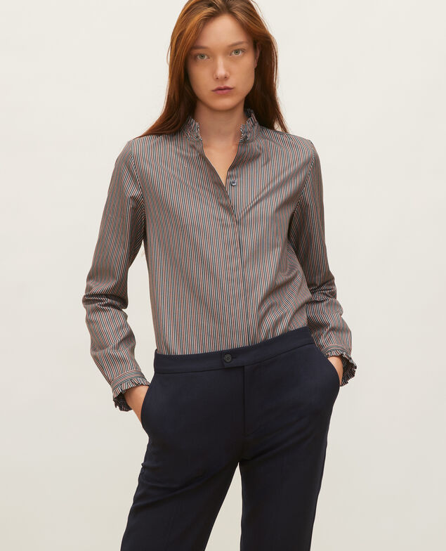 Camisa de algodón cuello subido con volante Stripes3 scarab