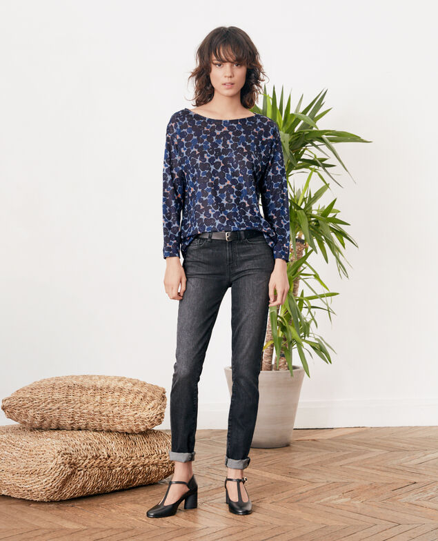 Camiseta estampada de lino Blossom shadow indigo