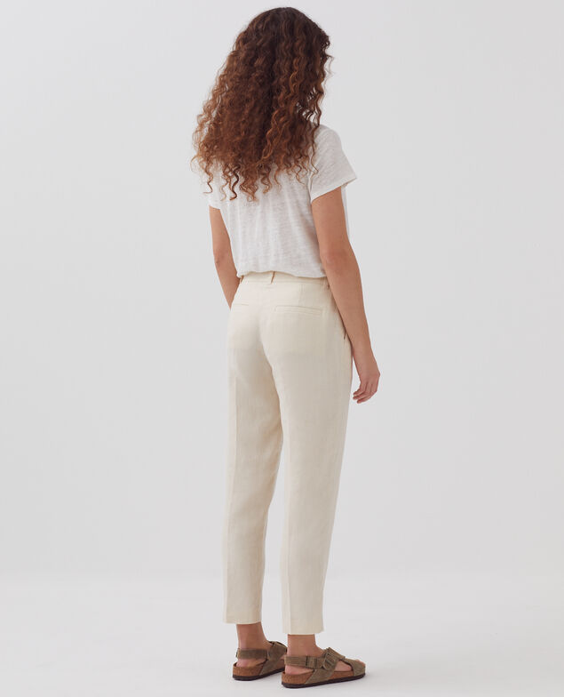 MARGUERITE - Pantalón cigarette de lino H303 white swan