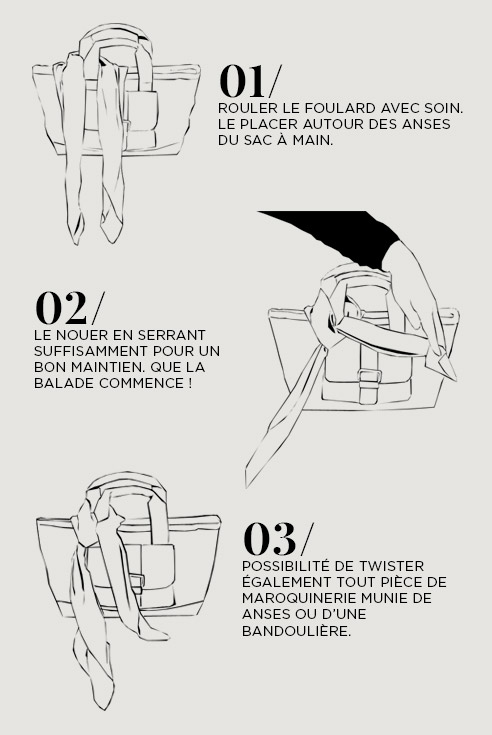 Porter un foulard autour d’un Sac - Les étapes